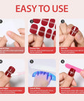 Guide for Two Pack Semi Cured Gel Nail Strips Kit With Real Gel Hema And TPO Free 16 Sizes steps: prep, choose, stick, cure, trim