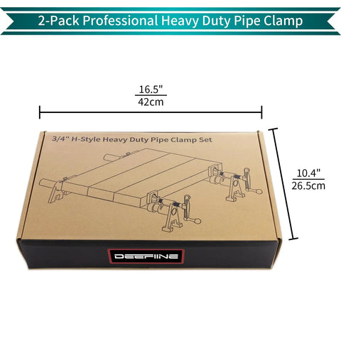 Box of Heavy Duty Three Quarter Inch Pipe Clamps Set With Thirty Inch Pipe Two Pack Cast Iron Clamp Fixtures For Woodworking