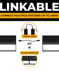 18 Inch Under Cabinet Lighting Kit In Black Finish displaying linkable jumper cable and in-line connector options