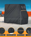 Front view of BENVOL forklift cab cover over a forklift, 102x45x82 in, 420D silver-coated waterproof Oxford cloth.