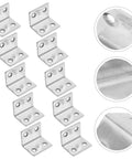 304 Stainless Steel Corner Shelf Brackets 10 Pack, L Brackets For Wood Furniture with close-up detail view, 90 Degree Angle