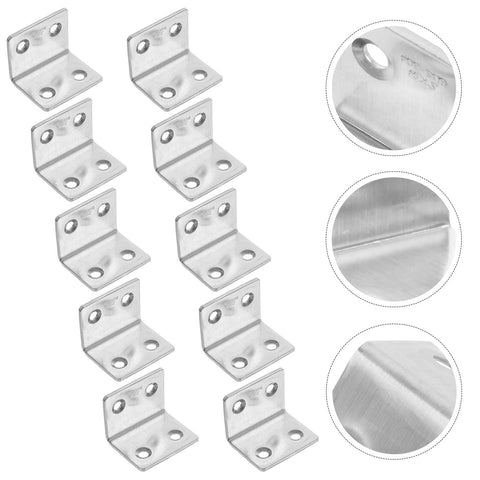 Heavy Duty 90 Degree Stainless Steel Corner Brackets 304, 10 Pack with close-up details, L Shaped Right Angle Supports