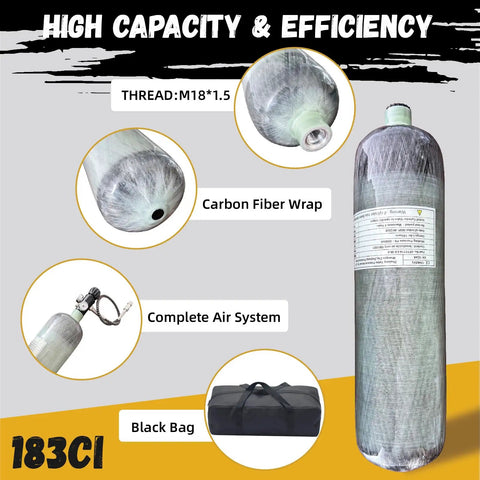3L Carbon Fiber Tank 4500 PSI PCP HPA Scuba Paintball Air Tank With Dope Dual Gauge Valve Lightweight 183 CI capacity details