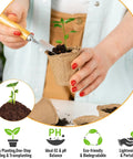 200 Pcs 30mm Organic Coconut Coir Seed Starter Pellets for Easy Seed Starting Soil Mix shown with plant growth in coir pot