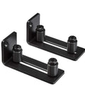 Two Pack Black Barn Door Floor Guides, Adjustable Steel Floor Guides For 4.125 Inch Doors, shown with screws and mounting hardware