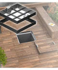 Rugged Recessed Drain Cover For Lawn, Driveway And Patio, Heavy Duty 42 By 42 Inch Outdoor Storm Drain Panel installed on wood surface