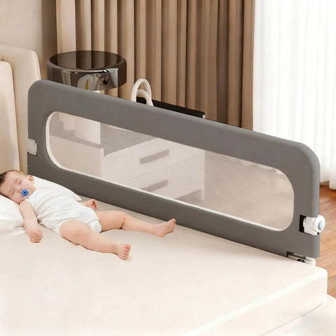 47-Inch Toddler Bed Rail For Crib To Big Kid Beds, Universal Fit, reinforced steel frame, safety mesh, baby sleeping.