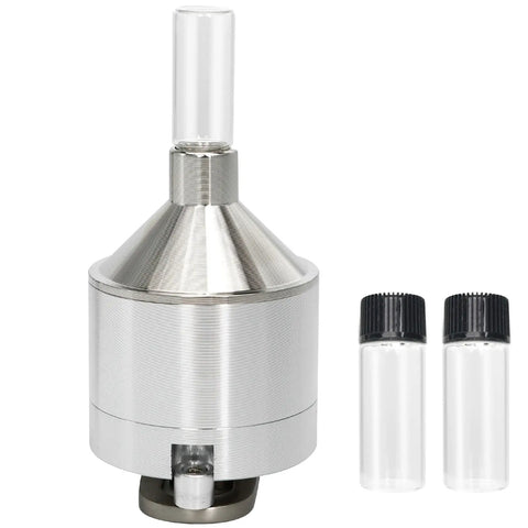 Superfine Grinding Pepper Grinder Set With Aluminum Alloy Body And Glass Storage Bottles, Adjustable Coarseness From Fine To Coarse, 2.2 Inch Silver, Includes One Grinder And Three Glass Bottles For Dry Spices.