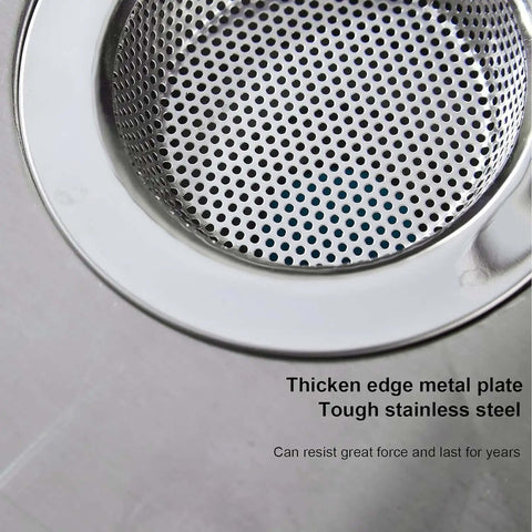 Close-up of Stainless Steel Kitchen Sink Strainer Set 4.5 Inch Wide Rim, Heavy Duty Rust Resistant, showing thick edge and perforations.
