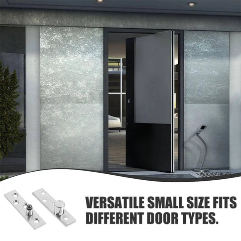 Metal 360 Degree Pivot Hinges for Doors and Cabinets, Heavy Duty, showcased outside modern house with open door