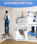Foldable Aluminum Step Stool For Adults Portable Work Platform That Supports Up To 440 Pounds One Click Folding For Easy Storage Safe And Stable Rust Resistant Construction Great For Home Garage And Shop Tasks used for painting wall indoors