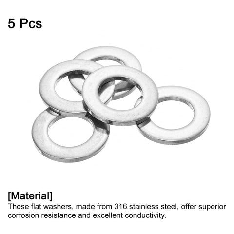 Top Shelf 5 Pack M24 Flat Washers Crafted From Rock Solid 316 Stainless Steel, five durable washers for secure fastening.