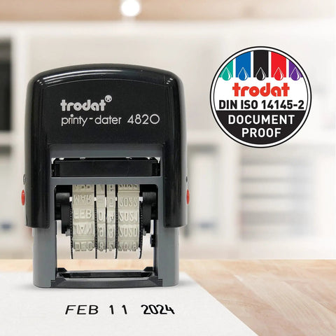 No Hassle Self Inking Date Stamp For Quick Document Dating Hella Smooth with adjustable date rollers printing FEB 11 2024.