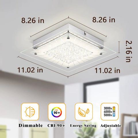 26 Inch LED Crystal Flush Mount Ceiling Light Fixture, Dimmable 4000K Rectangle Crystal Panels mounted on ceiling
