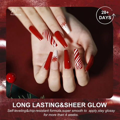 Red manicure using Six Piece Gel Nail Polish Set Ten Milliliter In Red Shades Burgundy Dark Red Light Red Soak Off Formula