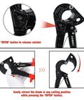 Heavy Duty Ratchet Cable Wire Cutter Chops Copper And Aluminum Like A Hot Knife Through Butter Quick Release Lever with retracting blade mechanism.