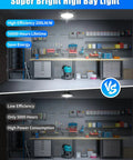 Side-by-side efficiency comparison of the Two Pack 200W UFO LED High Bay Lights 20000 Lumens Daylight 6500K Waterproof Shop Light For Factory Warehouse Workshop Energy Saving Ultra Bright Long Lasting Industrial Ceiling Light