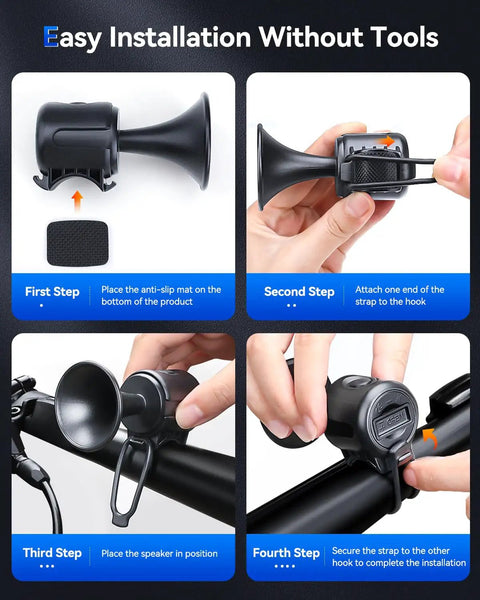120dB Bike Horn On Handlebar Mount Waterproof Electronic Bicycle Bell With Battery Loud As Heck Clear Warning For Kids Bikes Scooters And EBikes Easy Install Long Lasting Safety Alert