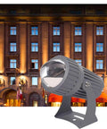 Long‑Throw LED Floodlight, Outdoor Wall Spotlight(Green 5w) on a building facade with warm lighting.