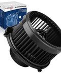 AC Blower Motor With Fan Replacement Fits 2006 To 2017 Chevy Equinox, showing fan design and packaging box