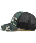 Side view of Womens Camouflage Trucker Hat With Adjustable Back Snapback Baseball Cap For Running And Everyday Wear