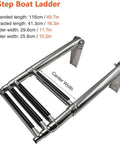 4 Step Folding Boat Ladder With Stainless Steel Telescoping Extension Swim Step For Yacht And Pool No Hassle Install Non Slip Wide Pedals Marine Grade Rustproof Construction Lightweight Dock Ladder, measuring 116 cm expanded.