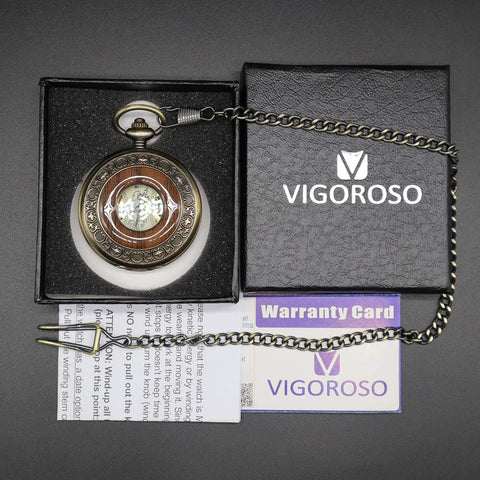 Hand Wind Mechanical Pocket Watch For Men With Vintage Steampunk Wood Grain Hollow Design Chain And Gift Box Old School Vibe Gift For Dad Husband Or Brother On Christmas Birthday Anniversary