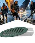 Angled Drainage Grate For Yard And Outdoor Drainage, 4 Inch Emitter Grate With Built In Grille Cover shown with installation examples