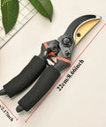 Heavy Duty Pruning Shears With 8.5 Inch Cut Capacity, Rust Resistant Steel Blade, Garden Clippers For Delicate Stems, Bypass Action Pruning Scissors shown on a table with measurements.