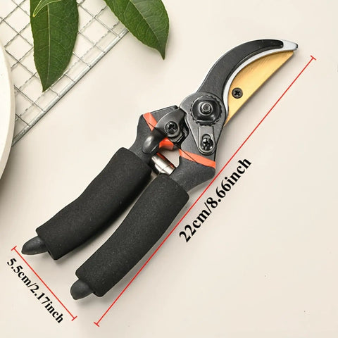 Heavy Duty Pruning Shears With 8.5 Inch Cut Capacity, Rust Resistant Steel Blade, Garden Clippers For Delicate Stems, Bypass Action Pruning Scissors shown on a table with measurements.