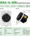 Heavy Duty Nema 14-50R 50 Amp EV Charging Outlet With Wall Plate Solid Grounding For Rv Dryer Welder Ready To Roll Built Straight Tough For Serious Juice At 125 Or 250 Volts A Real Knockout For Your Garage Setup front and side views with dimensions.