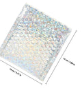 Silver Bubble Envelope Mailers 15x13cm displaying holographic surface and dimensions for Self Seal Padded Shipping Bags