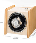 Wooden Dope Watch Winder Box For Automatic Watches with 141x145x136mm size, showcasing dual power supply rotating device.