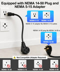 Portable Level 2 Electric Vehicle Charger 32 Amp 240 Volt Nema 14 50 Plug With 25 Ft Cable shown with NEMA 14-50 and 5-15 Adapter.