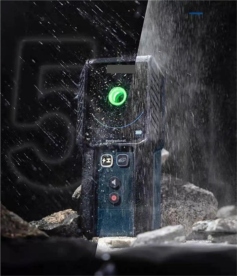 Pro Grade Auto Calibrating Stud Finder Wall Scanner in action, surrounded by water droplets, showcasing advanced detection features.