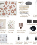 Air Dry Clay Kit For Adults With Complete Tool Set For Home Pottery Craft, Easy For Beginners To Pros, Ideal Date Night And Family Activity Gift, shown with pottery mat, sculpting tools, paintbrushes, air-dry clay, and accessories.