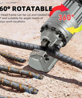 Heavy Duty Cordless Rebar Bender And Cutter With 360 Degree Rotation Portable Handheld Electric Hydraulic Tool For Cutting Rebar From 3/20 Inch To 7/8 Inch Comes With 18v Lithium Ion Batteries Included For Easy Job Site Use, cutting rebar with 360 degree rotatable tool.