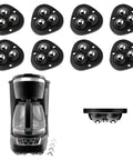 Glide Easy Appliance Mover Set With No Sweat Self Adhesive Mounts And Rock Solid 360 Swivel Casters For Kitchen Islands Coffee Bars And Couch Legs Eight Pack Black Finish, featuring eight black pads and a coffee maker.