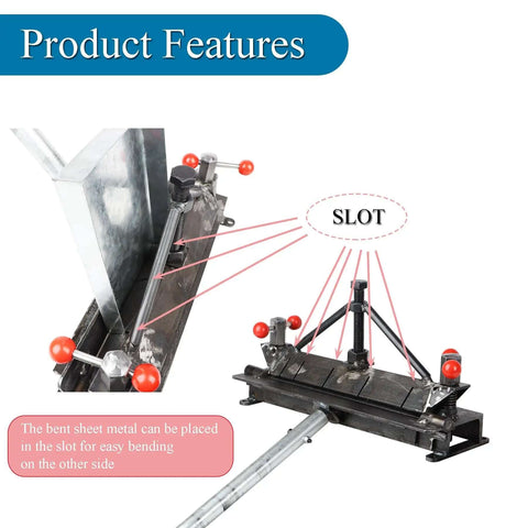 12 Inch Sheet Metal Bender For 20 Gauge Steel And 14 Gauge Aluminum with highlighted slot feature for precise bends.