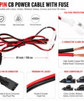 In Vehicle CB Radio Power Cord With 3 Pin Plug 2 Wire 16 AWG Fused Cable 15 Amp Auto Fuse White Color One Point Five Meter Reach Easy Plug In For Most CB Radios And Ham Radios showing features