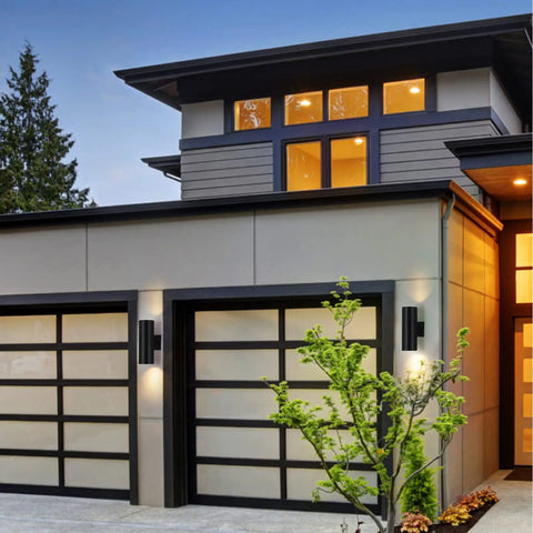 Modern house exterior with 4 Pack Outdoor Wall Lights For Porch And Patio, Waterproof Black Aluminum Sconce Fixtures With Up And Down Lighting