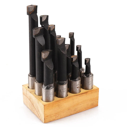 Twelve Piece Boring Bar Set With Three Quarter Inch Shank And C6 Carbide Tips in wooden storage base