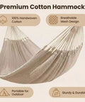 Two Person Hammock 79 By 59 Inches Cotton Rope Outdoor Camping Hammock With 550 Lb Weight Capacity, handwoven details.