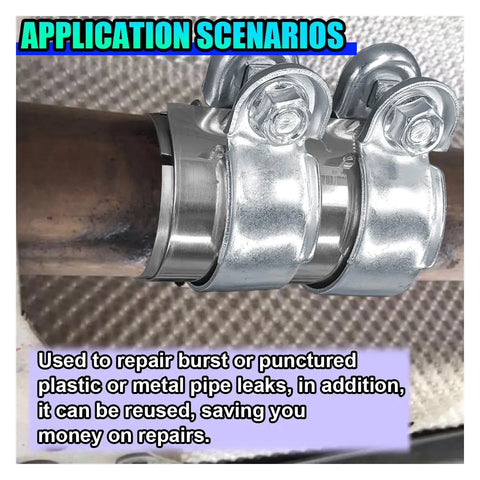 2.5 Inch Stainless Steel Exhaust Clamp For Automotive Systems attached on pipe, showing close-up of heavy duty pipe clamp.
