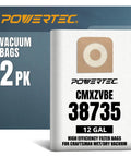 Heavy Duty Two Pack Shop Vacuum Filter Bags Compatible With 12 Gallon Craftsman Wet Dry Vacs shown in packaging.