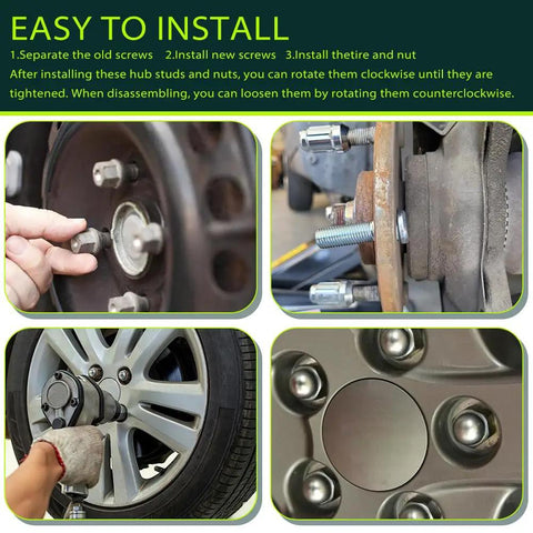 Installation steps for 2 Pack Wheel Stud Bolt Kit With Lug Nuts M12x1.5 For Santa Fe Sonata Rio Sportage, image collage