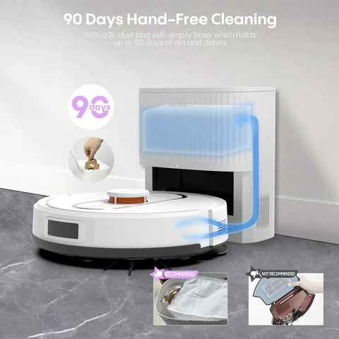 Robot Vacuum And Mop Combo with Self Emptying Station 6000Pa Suction LiDAR Mapping 90 Days Hands Free Cleaning system next to wall
