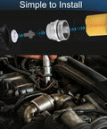 Toyota Oil Filter Housing Cap Assembly Fits Camry RAV4 Highlander Tundra 4Runner Tacoma Sienna Venza Avalon FJ Cruiser Replaces 1562031060 Direct Fit Cap with installation diagram in engine bay.