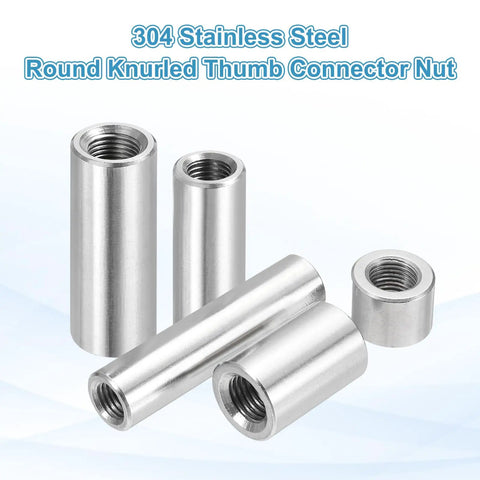 Beefy M12x1.25mm Stainless Steel Round Coupling Nuts 304, Set Of 2, 25mm Length, Fine Thread Female Nuts For Rods And Bars, Connector Sleeve, Fully Threaded Nut Fasteners, Rust Resistant Silver Tone, round stainless nuts