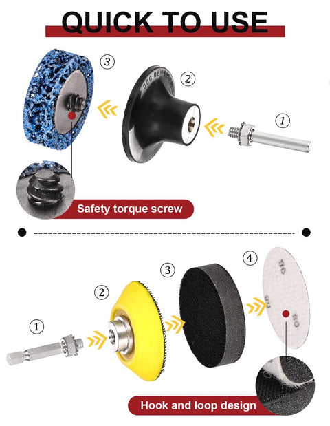 Assembly parts of 221 Pack 2 Inch Die Grinder Sanding Discs Kit with 1 Quarter Inch Roll Lock Attachment for Die Grinders M12 Power Drill